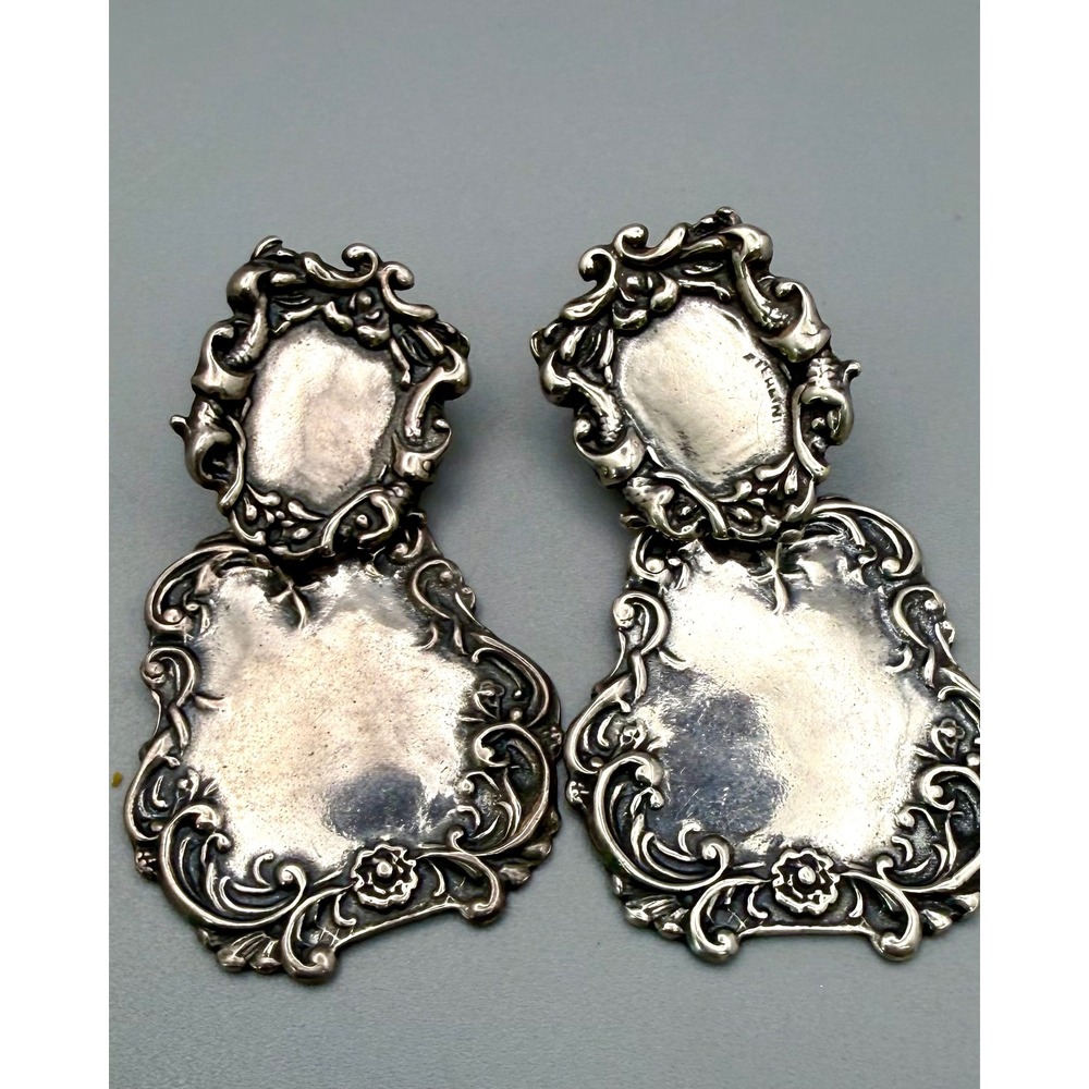 Vintage Medalias Forée Hunsicker Sterling Silver Luggage Tag Earrings 22.3